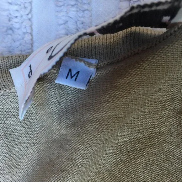 Debra C Beverly Hills Cardigan Sweater Ruffle Front Cropped Tan Size Medium Silk